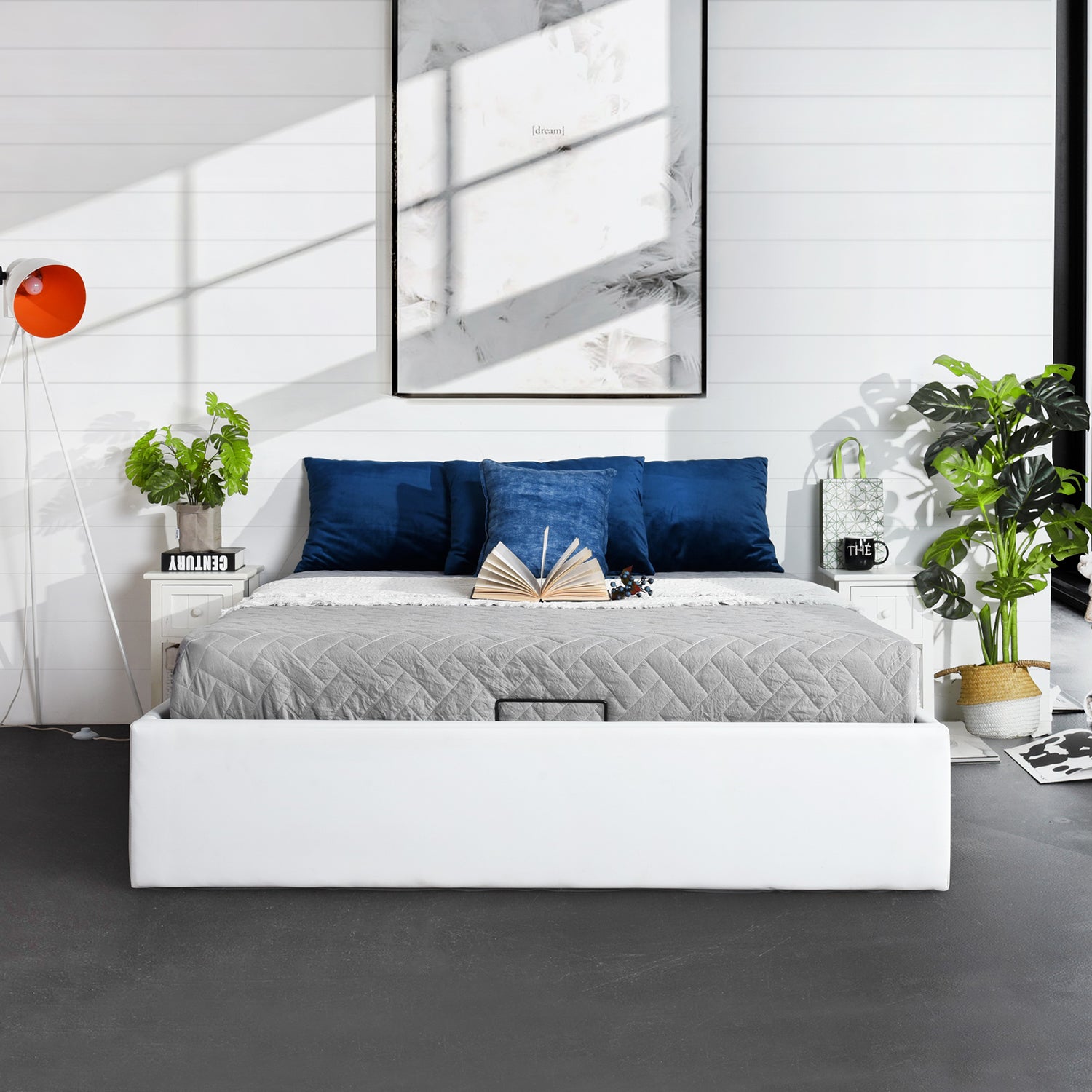 Faux leather bed with storage box in white 140x190cm - MAJESTY 140