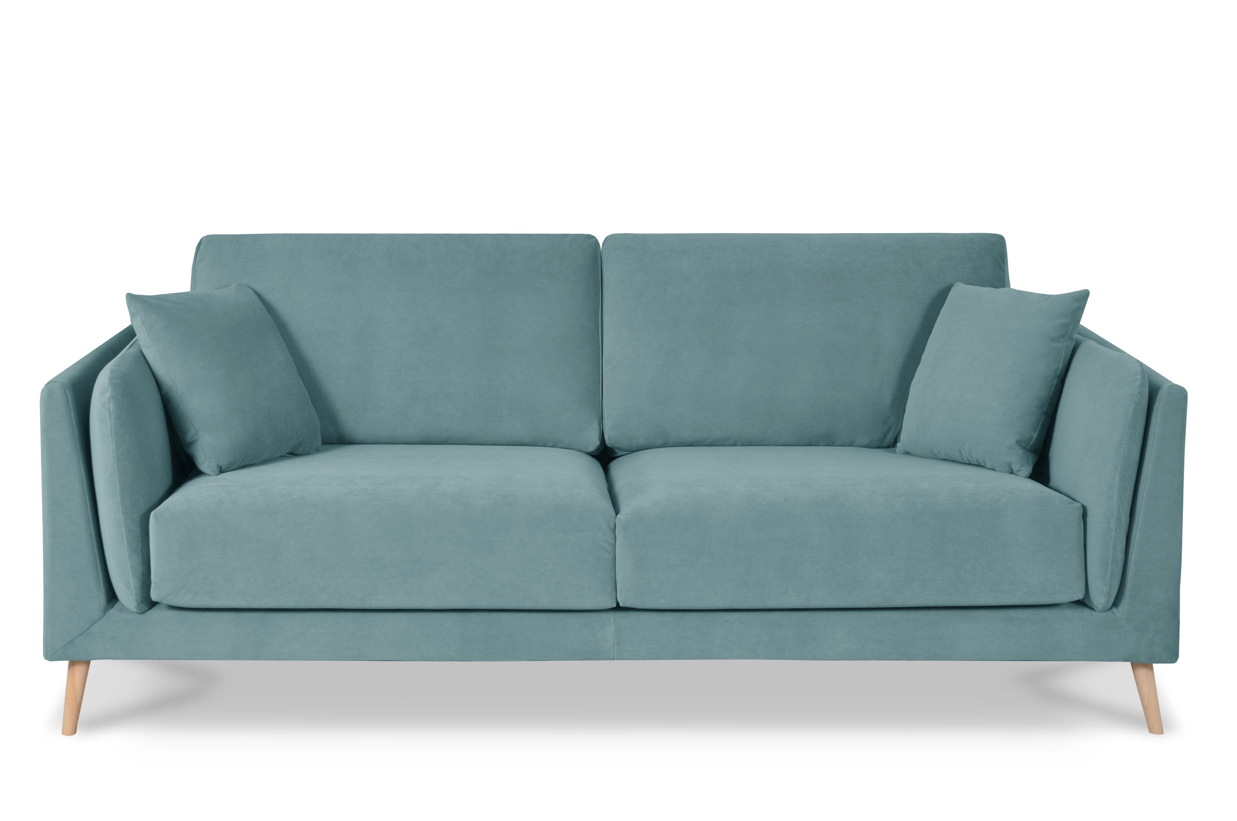 Canapé 3 places rembourrée en tissu bleu, pieds en bois, pour salon, salle à manger, chambre bureau - MAXIME 3 SEATER