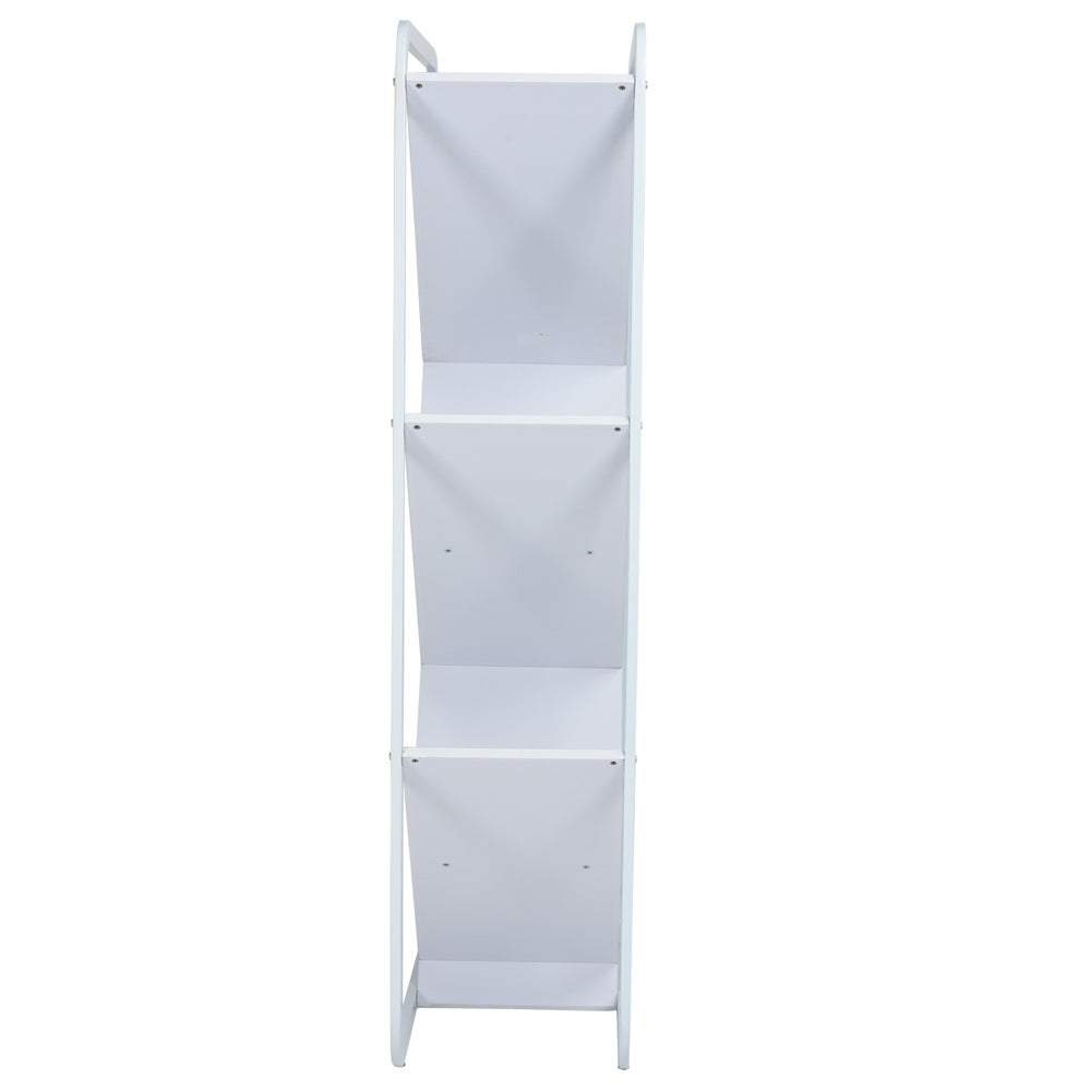 Bookcase with original asymmetrical design, modern storage shelves in wood and white metal - PURAU WHITE