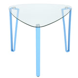 Side coffee table, glass triangle side table, and blue metal legs - STOKE BLUE