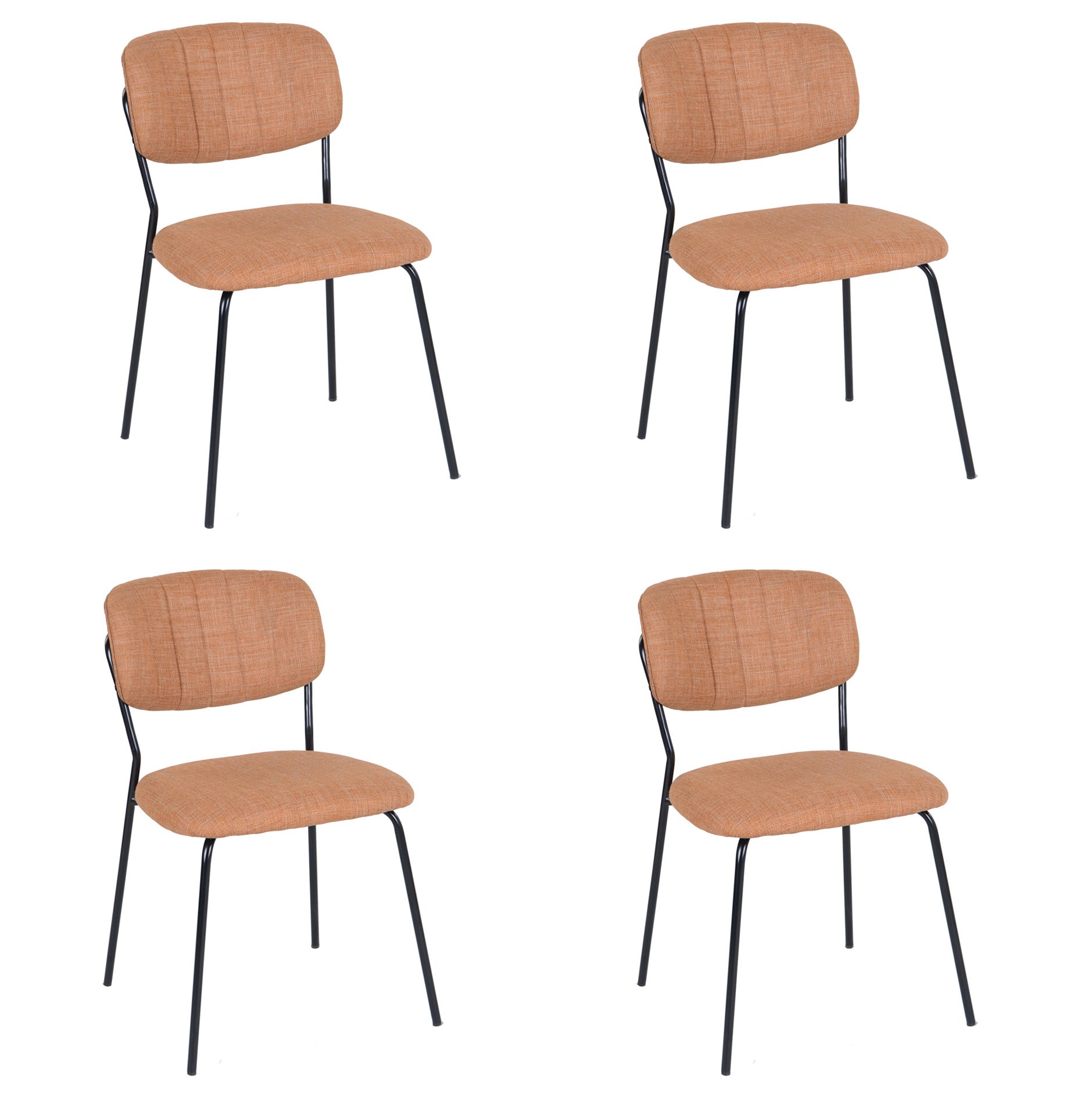 Set of 4 Dining Chairs, Scandinavian Trend, Camel Fabric Black Metal Foot