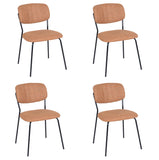 Set of 4 Dining Chairs, Scandinavian Trend, Camel Fabric Black Metal Foot