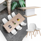 Scandinavian extendable dining table in wood and white, 6 to 8 people - ETHIOPIA
