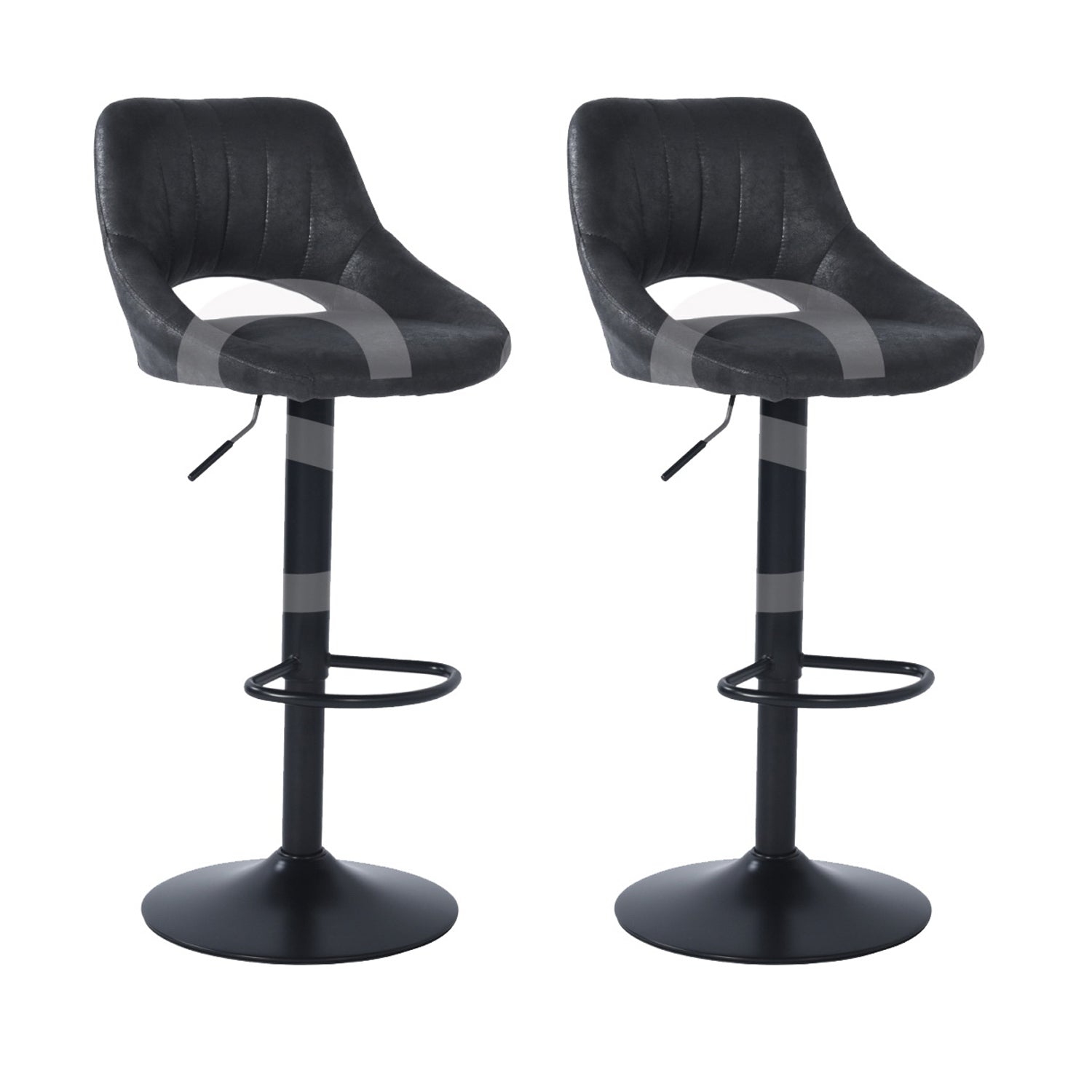 Set of 2 Bar stools, adjustable seat high chair, adjustable gas lift, with footrest, Microfiber fabric and metal Black paint - TORIN