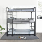 Bunk bed 3 places and 3 floors in black metal with ladder 90x190cm (mattress not included) - TRIO 3