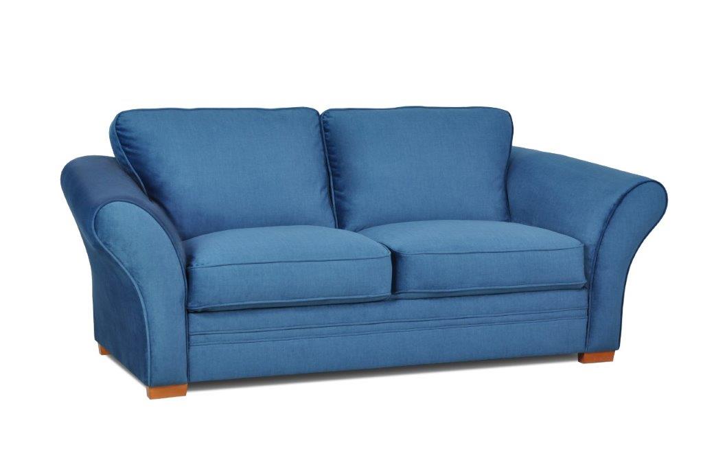 3 seater sofa upholstered in blue fabric, wooden legs, for living room, dining room, bedroom office - ULIK