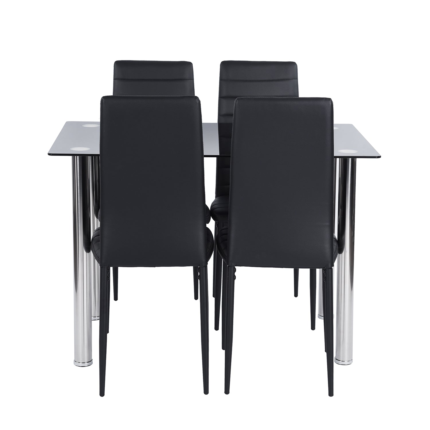 Dining Table Set, 1 Table and 4 Chairs, Scandinavian Style, Black Tempered Glass Top, Metal Structure - XACHARIA LMKZ
