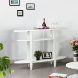 White oval coffee table with 3 wooden shelves - YEOMAN