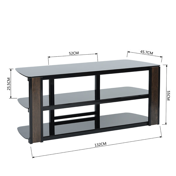 Living room TV cabinet/Buffet in tempered glass with 3 shelves - ZACKERY