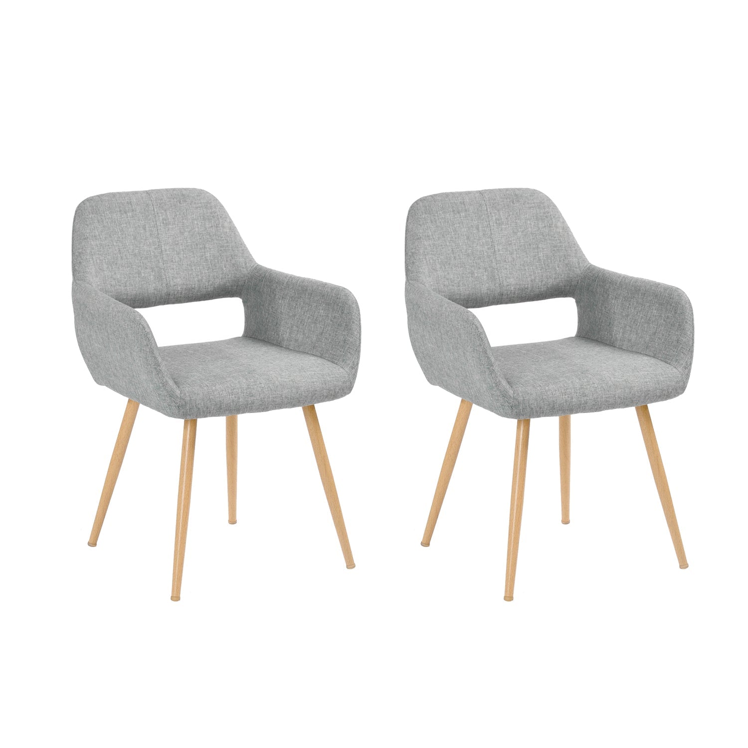 Set of 2 comfortable Scandinavian dining chairs with armrests in gray fabric - CROMWELL 2PCS