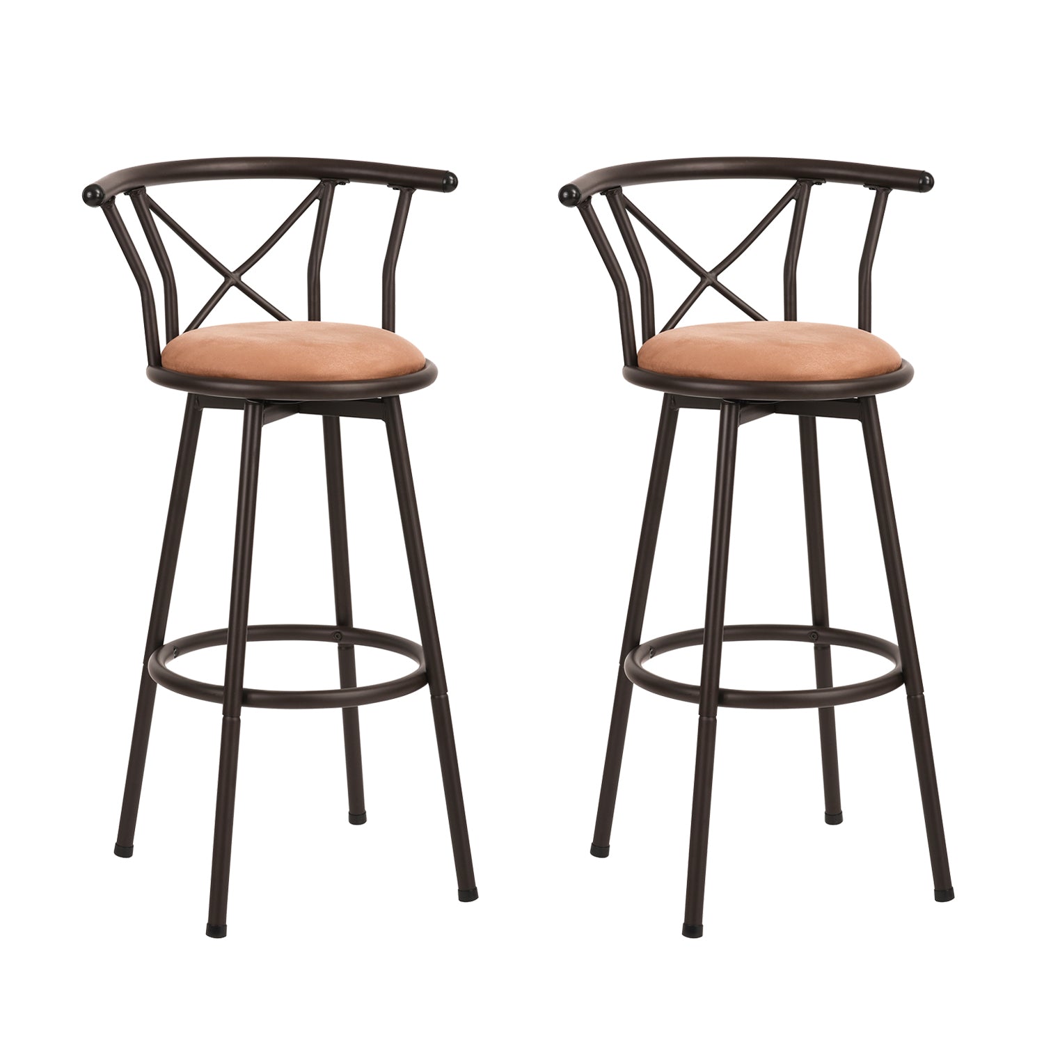 Lot de 2 Tabourets de bar cuisine style industriel avec pieds en métal assise 360° et repose pieds - HAILEY BROWN - 77 CM