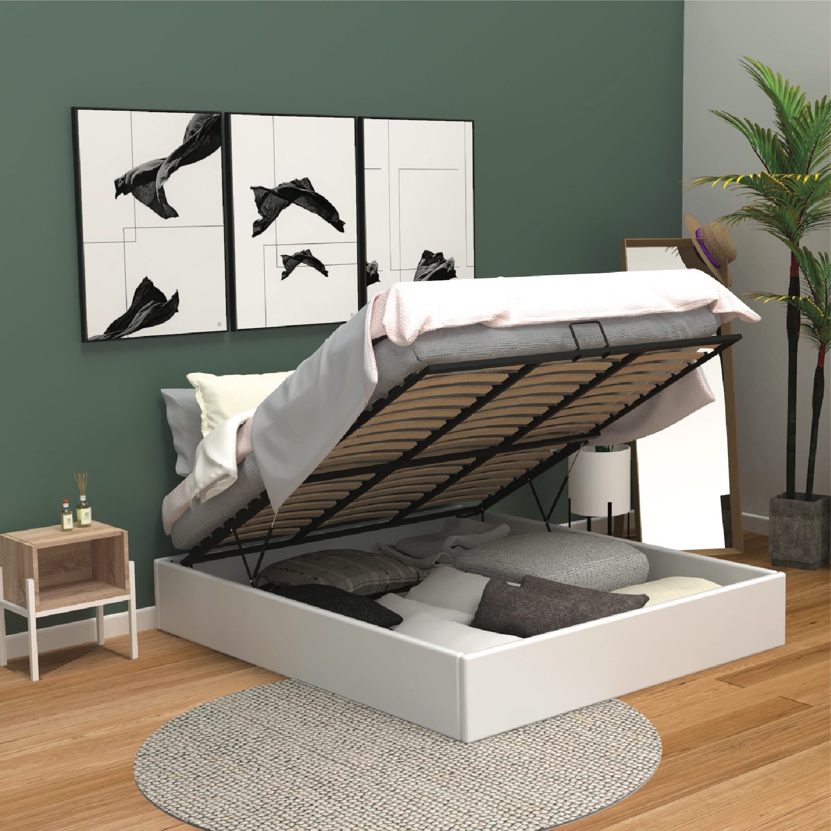 Faux leather bed with storage box in white 160x200cm - MAJESTY 160